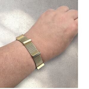 Mesh Bracelet Gold Bar Accent Minimalist Slide Clasp Minimalist Modern Classic